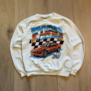 “Ford Mustang 10” White/multicolored comfy Crewneck Sweater